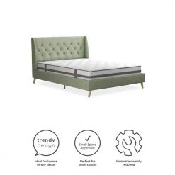 Her Majesty Green Linen Queen Upholstered Bed by Novogratz 20 Her Majesty Green Linen Queen Upholstered Bed by Novogratz -Elama Sales Store green linen novogratz platform beds 4356939n fa 1000