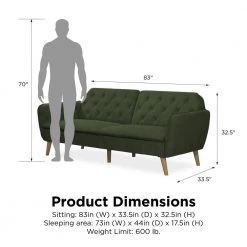 Tallulah Memory Foam Green Velvet Futon by Novogratz 26 Tallulah Memory Foam Green Velvet Futon by Novogratz -Elama Sales Store green velvet novogratz futons 2144979n 76 1000