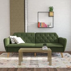 Tallulah Memory Foam Green Velvet Futon by Novogratz 21 Tallulah Memory Foam Green Velvet Futon by Novogratz -Elama Sales Store green velvet novogratz futons 2144979n c3 1000