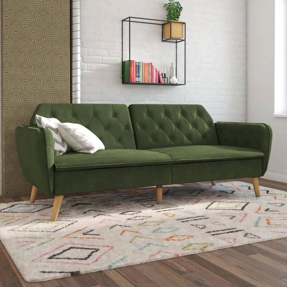 Tallulah Memory Foam Green Velvet Futon by Novogratz 2 Tallulah Memory Foam Green Velvet Futon by Novogratz - Image 2