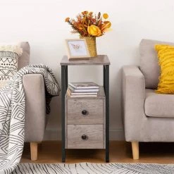 23.6 in. W Greige and Black Rectangle Wood End Table with 2-Drawers by Cubilan -Elama Sales Store greige and black cubilan end side tables b08hh13smz 44 1000