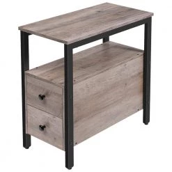 23.6 in. W Greige and Black Rectangle Wood End Table with 2-Drawers by Cubilan