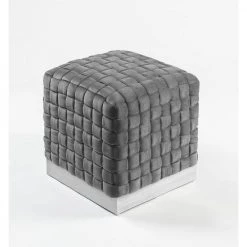 Diamond Grey/Chrome Cube Woven Velvet Ottoman by Nicole Miller 12 Diamond Grey/Chrome Cube Woven Velvet Ottoman by Nicole Miller -Elama Sales Store grey chrome nicole miller ottomans non129 02gr hd 1f 1000