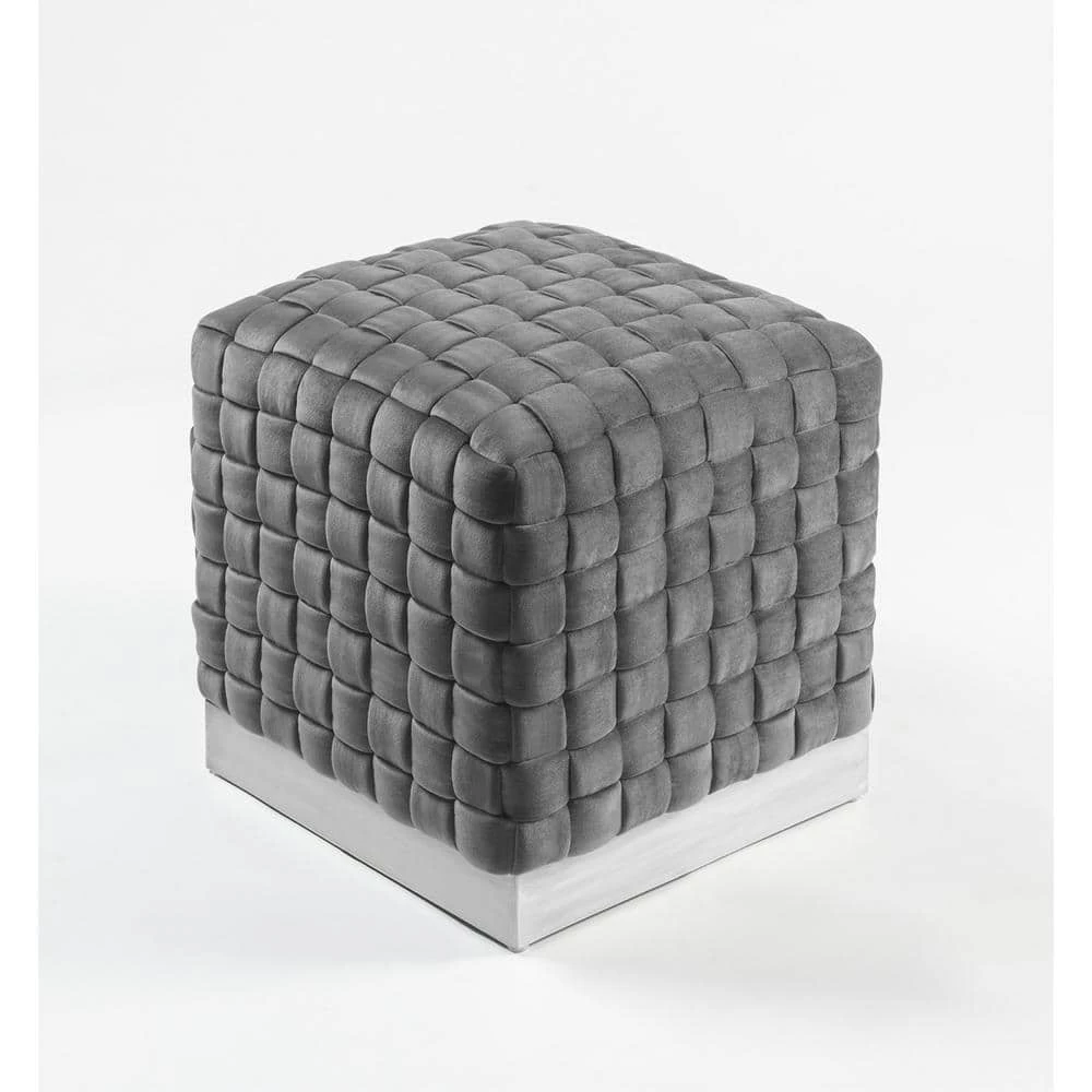 Diamond Grey/Chrome Cube Woven Velvet Ottoman by Nicole Miller 5 Diamond Grey/Chrome Cube Woven Velvet Ottoman by Nicole Miller - Image 5