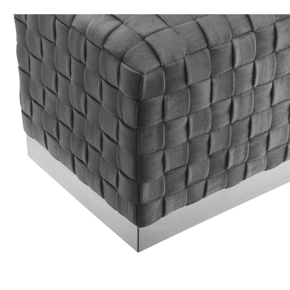 Diamond Grey/Chrome Cube Woven Velvet Ottoman by Nicole Miller 8 Diamond Grey/Chrome Cube Woven Velvet Ottoman by Nicole Miller - Image 8