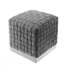 Diamond Grey/Chrome Cube Woven Velvet Ottoman by Nicole Miller