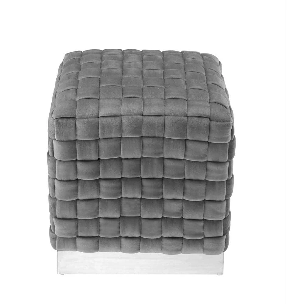 Diamond Grey/Chrome Cube Woven Velvet Ottoman by Nicole Miller 4 Diamond Grey/Chrome Cube Woven Velvet Ottoman by Nicole Miller - Image 4