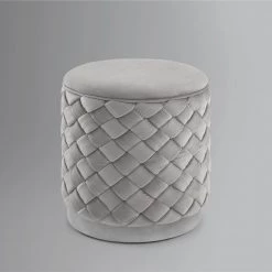 Aislyn Grey / Chrome Ottoman Upholstered Velvet 14.6 L x 14.6 W x 17 H by Nicole Miller -Elama Sales Store grey chrome nicole miller ottomans non420 02gr hd 4f 1000