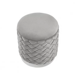 Aislyn Grey / Chrome Ottoman Upholstered Velvet 14.6 L x 14.6 W x 17 H by Nicole Miller