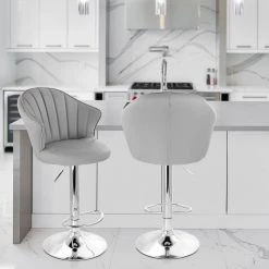 43 In. Grey High Back Tufted Faux Leather Adjustable Bar Stool with Chrome Base (Set of 2) by Elama -Elama Sales Store grey elama bar stools 985117138m 31 1000