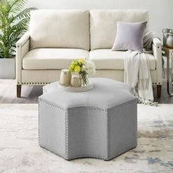 Joziah Grey Linen Cocktail Ottoman with Upholstered by Nicole Miller -Elama Sales Store grey linen nicole miller ottomans non113 03gr hd 31 1000