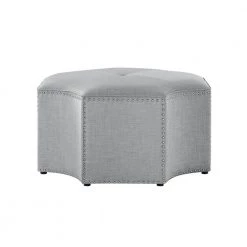 Joziah Grey Linen Cocktail Ottoman with Upholstered by Nicole Miller