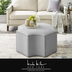 Joziah Grey Linen Cocktail Ottoman with Upholstered by Nicole Miller -Elama Sales Store grey linen nicole miller ottomans non113 03gr hd c3 1000
