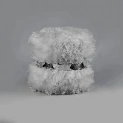 Hassan Grey/Silver Faux Fur Round Ottoman by Nicole Miller -Elama Sales Store grey silver faux fur nicole miller ottomans non136 04gr hd 1f 1000