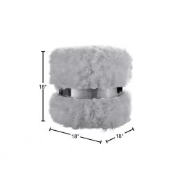 Hassan Grey/Silver Faux Fur Round Ottoman by Nicole Miller -Elama Sales Store grey silver faux fur nicole miller ottomans non136 04gr hd 40 1000