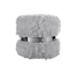 Hassan Grey/Silver Faux Fur Round Ottoman by Nicole Miller