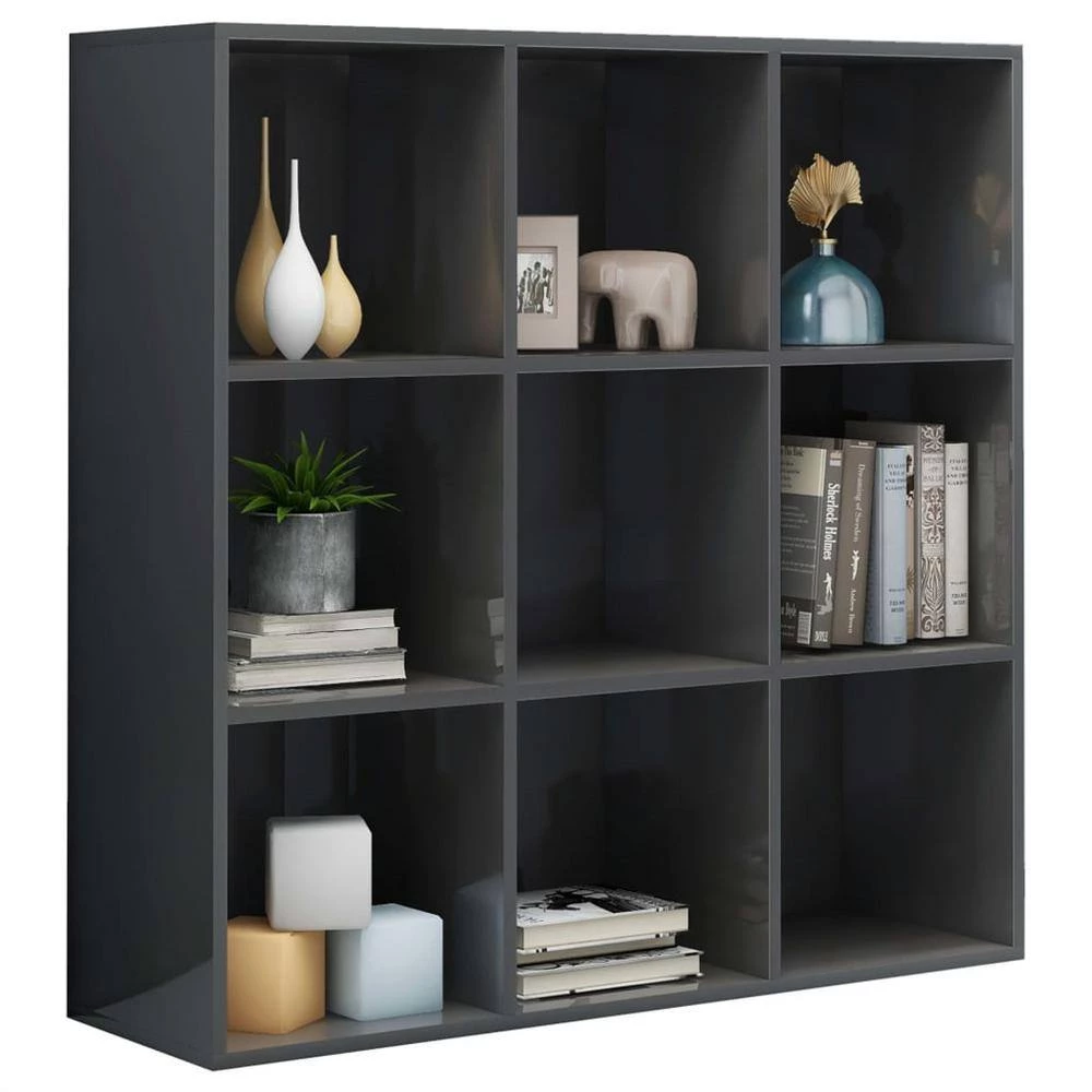 38.6 in. High Gloss Gray Chipboard 3 Shelf Standard Bookcase with 9 Compartments by Cubilan 4 38.6 in. High Gloss Gray Chipboard 3 Shelf Standard Bookcase with 9 Compartments by Cubilan - Image 4