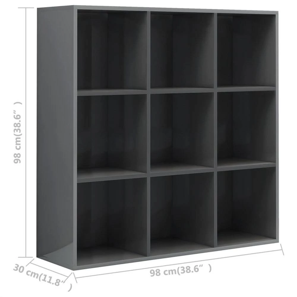 38.6 in. High Gloss Gray Chipboard 3 Shelf Standard Bookcase with 9 Compartments by Cubilan 6 38.6 in. High Gloss Gray Chipboard 3 Shelf Standard Bookcase with 9 Compartments by Cubilan - Image 6