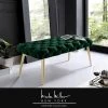 Shannyn Hunter Green/Gold Velvet Bench with Button Tufted Metal Leg by Nicole Miller