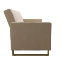 Skylar Ivory Velvet Modern Coil Futon/Sofa Bed by Novogratz -Elama Sales Store ivory velvet novogratz futons 2358179n 1d 1000