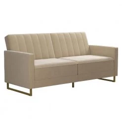 Skylar Ivory Velvet Modern Coil Futon/Sofa Bed by Novogratz