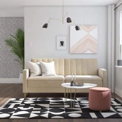 Skylar Ivory Velvet Modern Coil Futon/Sofa Bed by Novogratz -Elama Sales Store ivory velvet novogratz futons 2358179n c3 1000