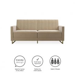 Skylar Ivory Velvet Modern Coil Futon/Sofa Bed by Novogratz -Elama Sales Store ivory velvet novogratz futons 2358179n fa 1000