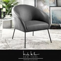 Darrell Light Grey/Black PU Leather Accent Chair with Armless by Nicole Miller