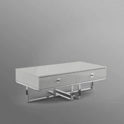 Maui 48 in. Light Gray/Chrome Large Rectangle Wood Coffee Table with Drawers by Nicole Miller -Elama Sales Store light grey chrome nicole miller coffee tables nct197 09lg hd 44 1000