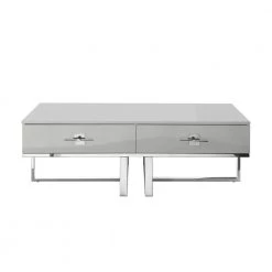 Maui 48 in. Light Gray/Chrome Large Rectangle Wood Coffee Table with Drawers by Nicole Miller
