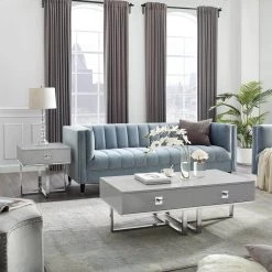 Maui 48 in. Light Gray/Chrome Large Rectangle Wood Coffee Table with Drawers by Nicole Miller -Elama Sales Store light grey chrome nicole miller coffee tables nct197 09lg hd c3 1000