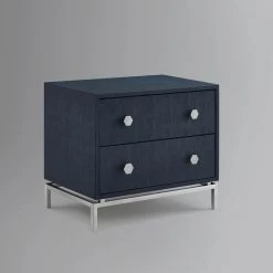 Jazmyne Navy/Chrome Side Table 2 Drawers Faux Shagreen 23.7L x 16W x 21H by Nicole Miller -Elama Sales Store navy chrome nicole miller end side tables nst322 10ny hd 1f 1000