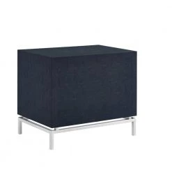 Jazmyne Navy/Chrome Side Table 2 Drawers Faux Shagreen 23.7L x 16W x 21H by Nicole Miller -Elama Sales Store navy chrome nicole miller end side tables nst322 10ny hd 4f 1000