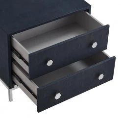 Jazmyne Navy/Chrome Side Table 2 Drawers Faux Shagreen 23.7L x 16W x 21H by Nicole Miller -Elama Sales Store navy chrome nicole miller end side tables nst322 10ny hd 77 1000