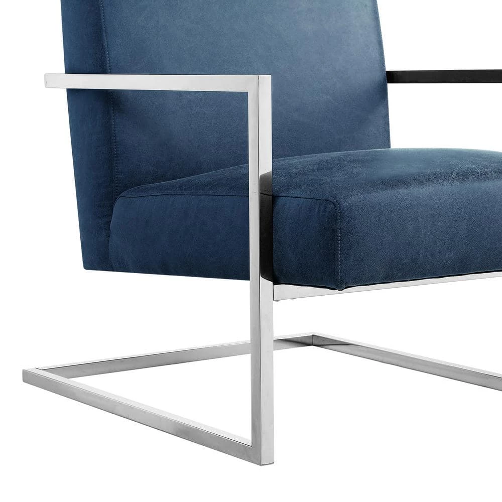 Konnor Navy/Chrome PU Leather Accent Chair with Square Arm by Nicole Miller 7 Konnor Navy/Chrome PU Leather Accent Chair with Square Arm by Nicole Miller - Image 7