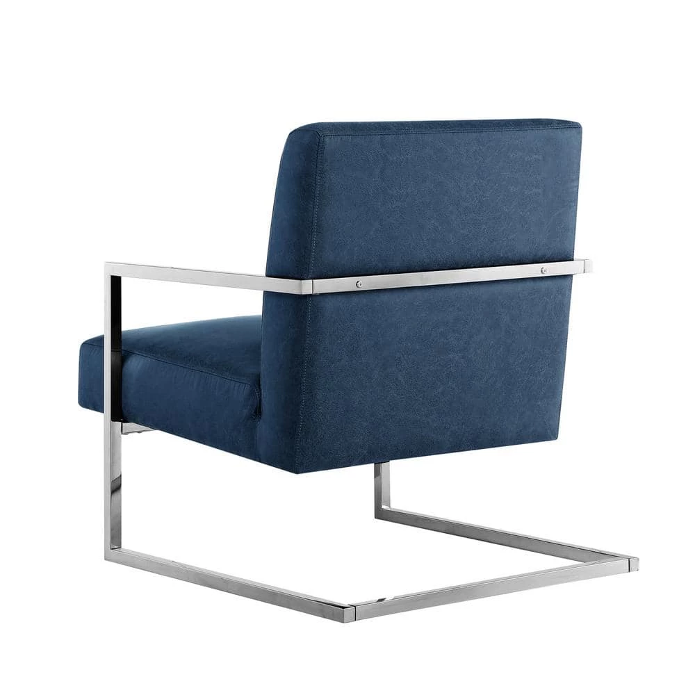 Konnor Navy/Chrome PU Leather Accent Chair with Square Arm by Nicole Miller 9 Konnor Navy/Chrome PU Leather Accent Chair with Square Arm by Nicole Miller - Image 9