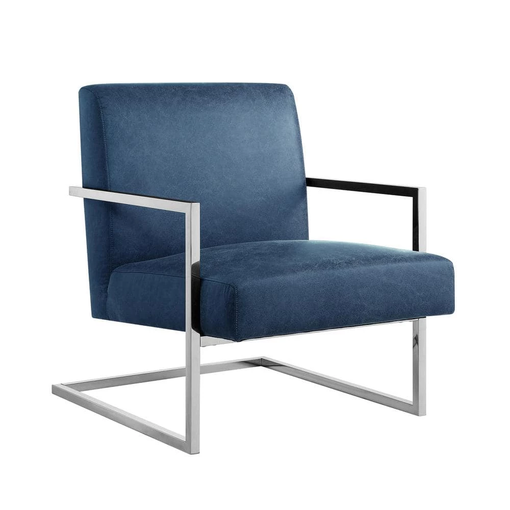 Konnor Navy/Chrome PU Leather Accent Chair with Square Arm by Nicole Miller 5 Konnor Navy/Chrome PU Leather Accent Chair with Square Arm by Nicole Miller - Image 5