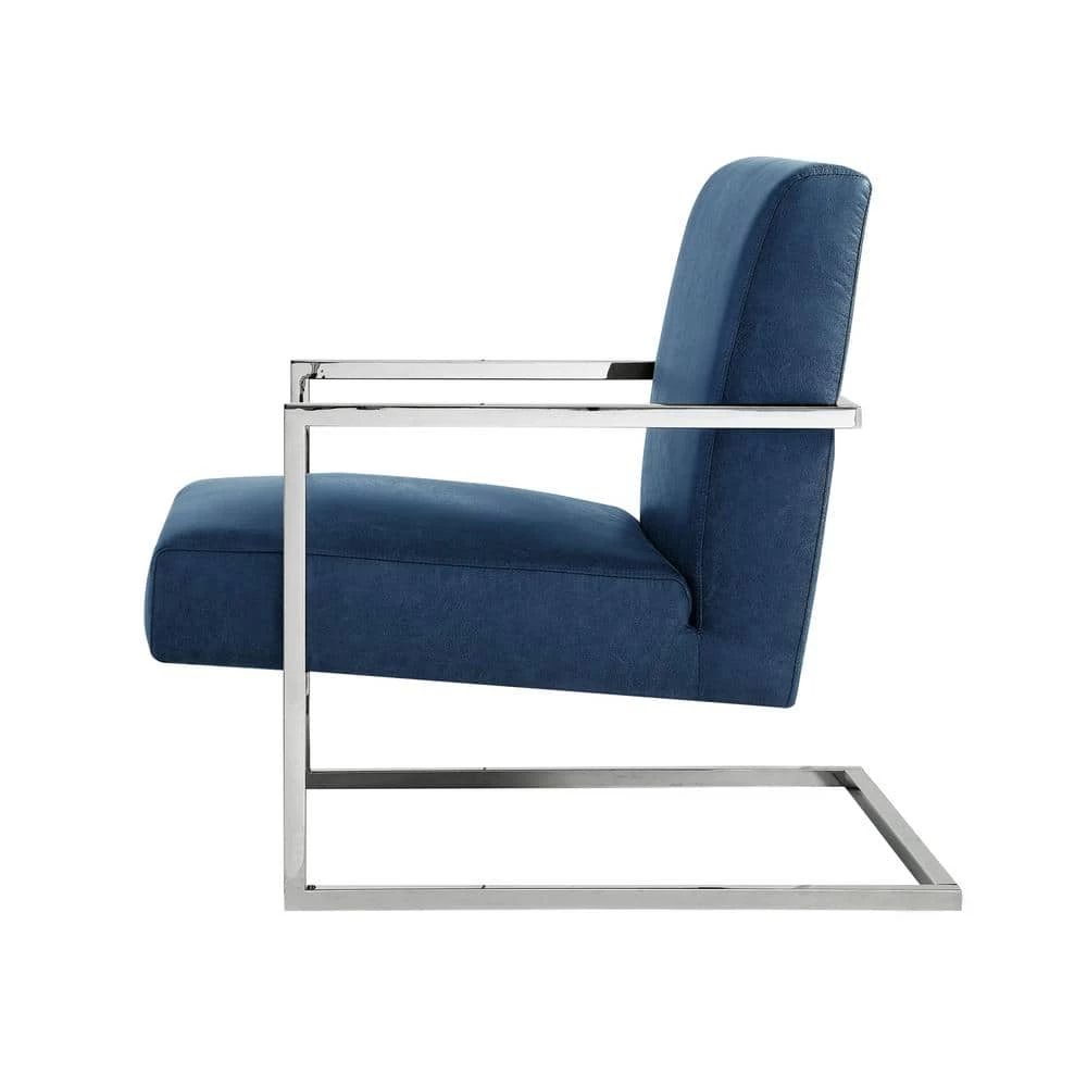 Konnor Navy/Chrome PU Leather Accent Chair with Square Arm by Nicole Miller 2 Konnor Navy/Chrome PU Leather Accent Chair with Square Arm by Nicole Miller - Image 2