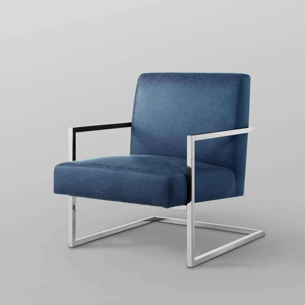 Konnor Navy/Chrome PU Leather Accent Chair with Square Arm by Nicole Miller 8 Konnor Navy/Chrome PU Leather Accent Chair with Square Arm by Nicole Miller - Image 8
