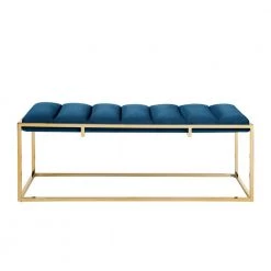 Elama Sales Store 13 Judson Blue Velvet Bench with Channel Tufted Metal Frame by Nicole Miller