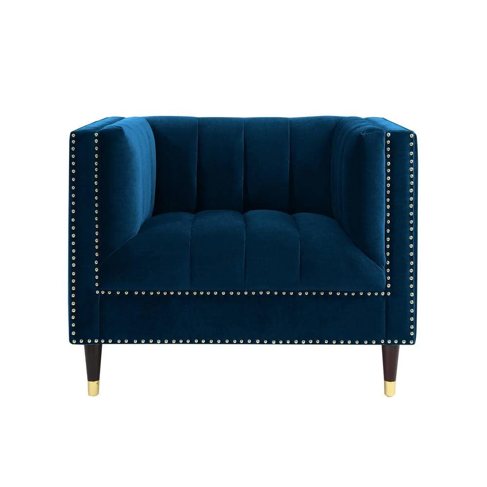 Joan Velvet Club Arm Chair Navy/Gold Tufted Nailhead Trim by Nicole Miller 5 Joan Velvet Club Arm Chair Navy/Gold Tufted Nailhead Trim by Nicole Miller - Image 5
