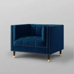 Joan Velvet Club Arm Chair Navy/Gold Tufted Nailhead Trim by Nicole Miller 13 Joan Velvet Club Arm Chair Navy/Gold Tufted Nailhead Trim by Nicole Miller -Elama Sales Store navy gold velvet nicole miller accent chairs ncc102 02ng hd 44 1000