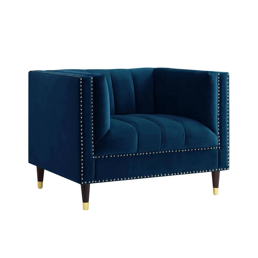 Joan Velvet Club Arm Chair Navy/Gold Tufted Nailhead Trim by Nicole Miller 4 Joan Velvet Club Arm Chair Navy/Gold Tufted Nailhead Trim by Nicole Miller - Image 4