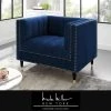 Joan Velvet Club Arm Chair Navy/Gold Tufted Nailhead Trim by Nicole Miller
