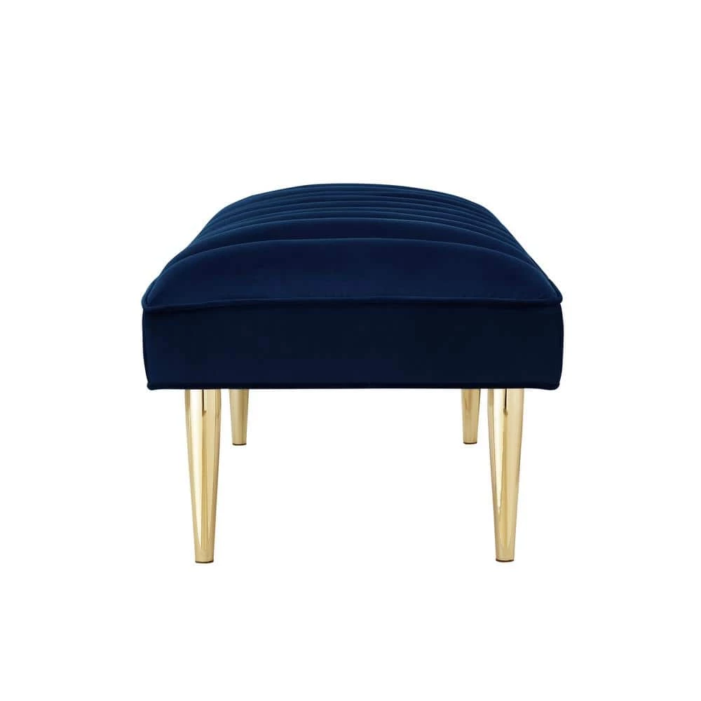 Denver Navy/Gold Velvet Bench with Upholstered by Nicole Miller 7 Denver Navy/Gold Velvet Bench with Upholstered by Nicole Miller - Image 7