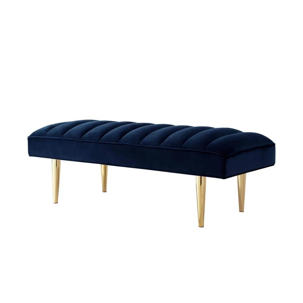 Denver Navy/Gold Velvet Bench with Upholstered by Nicole Miller 6 Denver Navy/Gold Velvet Bench with Upholstered by Nicole Miller - Image 6