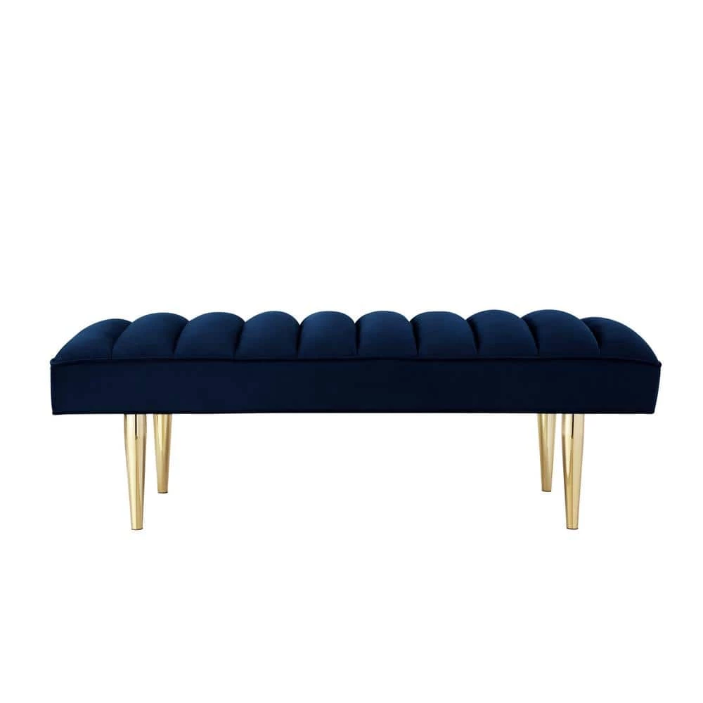 Denver Navy/Gold Velvet Bench with Upholstered by Nicole Miller 5 Denver Navy/Gold Velvet Bench with Upholstered by Nicole Miller - Image 5