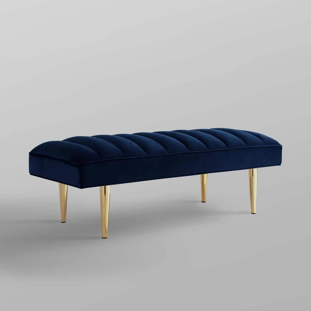 Denver Navy/Gold Velvet Bench with Upholstered by Nicole Miller 2 Denver Navy/Gold Velvet Bench with Upholstered by Nicole Miller - Image 2