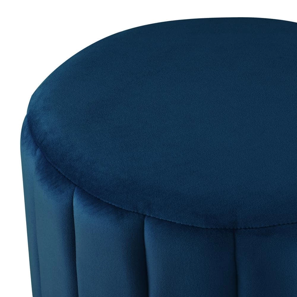 Mohit Navy/Gold Velvet Round Ottoman with Metal Base by Nicole Miller 6 Mohit Navy/Gold Velvet Round Ottoman with Metal Base by Nicole Miller - Image 6