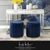 Mohit Navy/Gold Velvet Round Ottoman with Metal Base by Nicole Miller